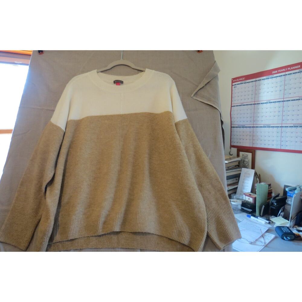 Vince Camuto Colorblock Sweater L Cream Camel Neutral Luxe